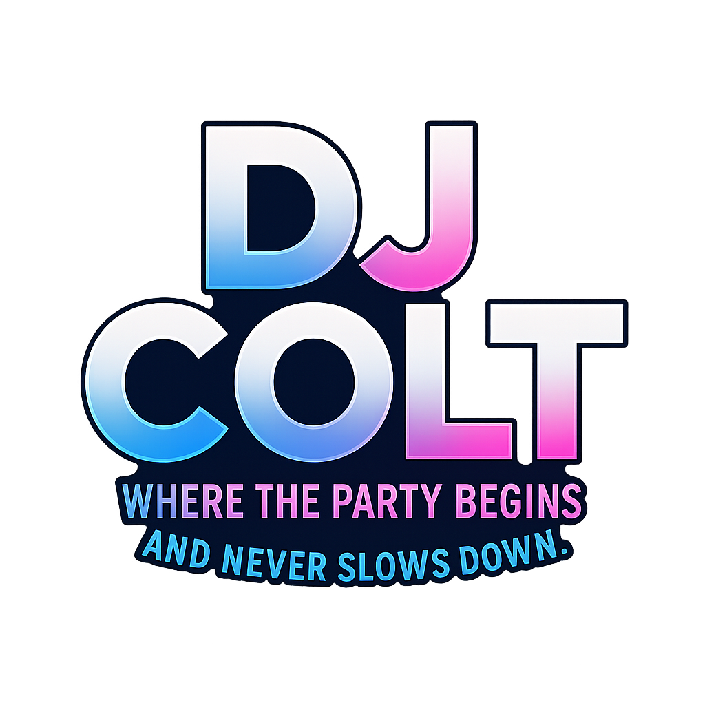 DJ Colt logo, neon DJ branding